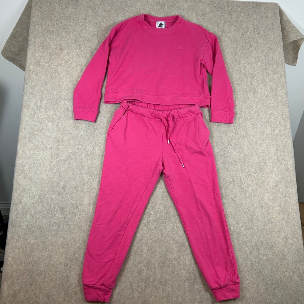 Juicy Couture Tracksuit Set Womens M/S Hot Pink Sweatshirt Joggers‎ Crown Logo
